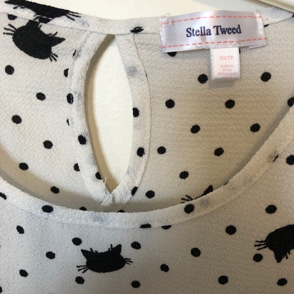 🐱 Stella Tweed Black Cat Print Dressy Top XS - Picture 6 of 7